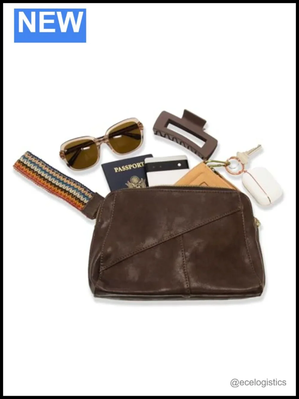 Vegan Leather Woven Strap Crossbody Wristlet with Zip Pockets Gold Hardware